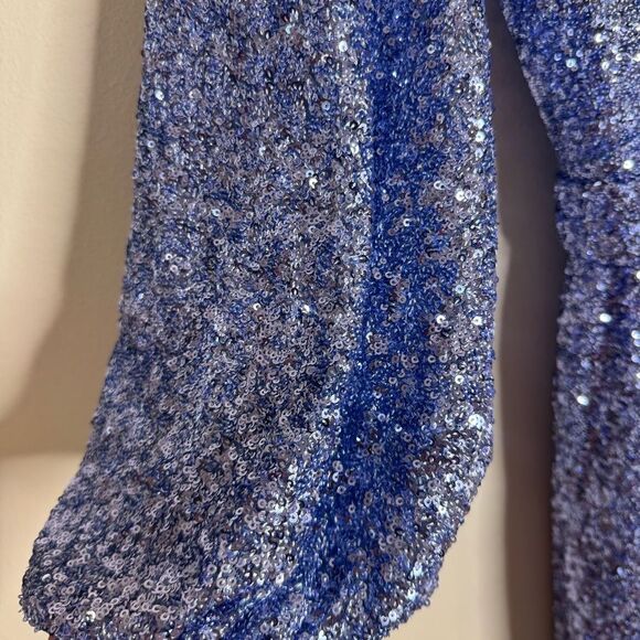 Jovani sparkling blue Embellished Long Sleeve sheath Dress 25950 ladies size 16 - Picture 11 of 16